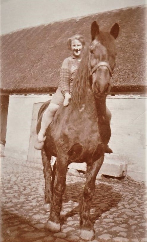 Ester Damsted med sin fars heste i Gerskov. 5